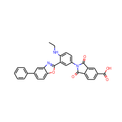 CCNc1ccc(N2C(=O)c3ccc(C(=O)O)cc3C2=O)cc1-c1nc2cc(-c3ccccc3)ccc2o1 ZINC000026978266