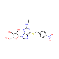 CCNc1nc(SCc2ccc([N+](=O)[O-])cc2)c2ncn([C@@H]3O[C@H](CO)[C@@H](O)[C@H]3O)c2n1 ZINC000028875721