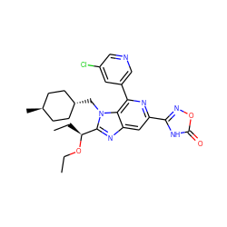 CCO[C@@H](CC)c1nc2cc(-c3noc(=O)[nH]3)nc(-c3cncc(Cl)c3)c2n1C[C@H]1CC[C@H](C)CC1 ZINC000261135249