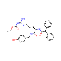 CCOC(=O)/N=C(/N)NCCC[C@@H](NC(=O)C(c1ccccc1)c1ccccc1)C(=O)NCc1ccc(O)cc1 ZINC000044406122
