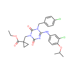 CCOC(=O)C1(Cn2c(=O)nc(Nc3ccc(OC(C)C)c(Cl)c3)n(Cc3ccc(Cl)cc3)c2=O)CC1 ZINC000200527875