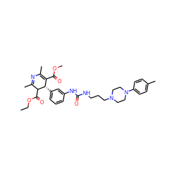 CCOC(=O)C1C(C)=NC(C)=C(C(=O)OC)[C@@H]1c1cccc(NC(=O)NCCCN2CCN(c3ccc(C)cc3)CC2)c1 ZINC000027216727
