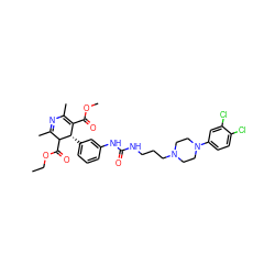 CCOC(=O)C1C(C)=NC(C)=C(C(=O)OC)[C@@H]1c1cccc(NC(=O)NCCCN2CCN(c3ccc(Cl)c(Cl)c3)CC2)c1 ZINC000027209310