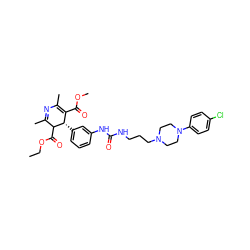CCOC(=O)C1C(C)=NC(C)=C(C(=O)OC)[C@@H]1c1cccc(NC(=O)NCCCN2CCN(c3ccc(Cl)cc3)CC2)c1 ZINC000027209303