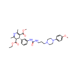 CCOC(=O)C1C(C)=NC(C)=C(C(=O)OC)[C@@H]1c1cccc(NC(=O)NCCCN2CCN(c3ccc(OC)cc3)CC2)c1 ZINC000027216718