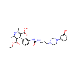 CCOC(=O)C1C(C)=NC(C)=C(C(=O)OC)[C@@H]1c1cccc(NC(=O)NCCCN2CCN(c3cccc(O)c3)CC2)c1 ZINC000027215921