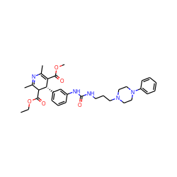 CCOC(=O)C1C(C)=NC(C)=C(C(=O)OC)[C@@H]1c1cccc(NC(=O)NCCCN2CCN(c3ccccc3)CC2)c1 ZINC000027212456