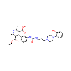 CCOC(=O)C1C(C)=NC(C)=C(C(=O)OC)[C@@H]1c1cccc(NC(=O)NCCCN2CCN(c3ccccc3O)CC2)c1 ZINC000027212465