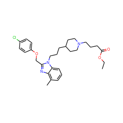 CCOC(=O)CCCN1CCC(CCCn2c(COc3ccc(Cl)cc3)nc3c(C)cccc32)CC1 ZINC000027526949