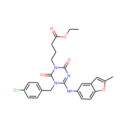 CCOC(=O)CCCn1c(=O)nc(Nc2ccc3oc(C)cc3c2)n(Cc2ccc(Cl)cc2)c1=O ZINC000200527607