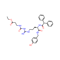 CCOC(=O)CCNC(=O)NC(=N)NCCC[C@@H](NC(=O)C(c1ccccc1)c1ccccc1)C(=O)NCc1ccc(O)cc1 ZINC000653799626