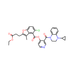 CCOC(=O)CCc1oc2ccc(Cl)c(C(=O)Oc3ccncc3C(=O)N3CCN(C4CC4)c4ccccc43)c2c1C ZINC000169349733