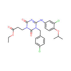 CCOC(=O)CCn1c(=O)nc(Nc2ccc(OC(C)C)c(Cl)c2)n(Cc2ccc(Cl)cc2)c1=O ZINC000200508723