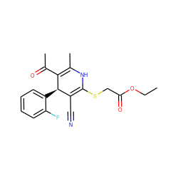 CCOC(=O)CSC1=C(C#N)[C@@H](c2ccccc2F)C(C(C)=O)=C(C)N1 ZINC000002475687