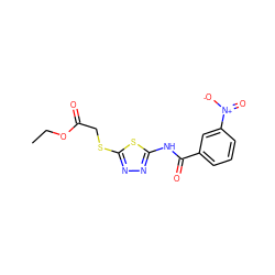 CCOC(=O)CSc1nnc(NC(=O)c2cccc([N+](=O)[O-])c2)s1 ZINC000008684590