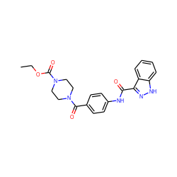 CCOC(=O)N1CCN(C(=O)c2ccc(NC(=O)c3n[nH]c4ccccc34)cc2)CC1 ZINC000653711532