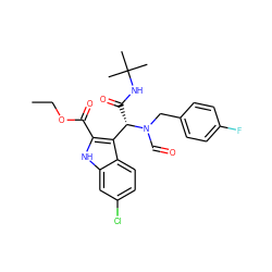 CCOC(=O)c1[nH]c2cc(Cl)ccc2c1[C@H](C(=O)NC(C)(C)C)N(C=O)Cc1ccc(F)cc1 ZINC000113899759