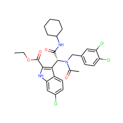 CCOC(=O)c1[nH]c2cc(Cl)ccc2c1[C@H](C(=O)NC1CCCCC1)N(Cc1ccc(Cl)c(Cl)c1)C(C)=O ZINC000113884397
