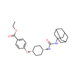 CCOC(=O)c1ccc(O[C@H]2CC[C@@H](NC(=O)NC34CC5CC(CC(C5)C3)C4)CC2)cc1 ZINC000261158055