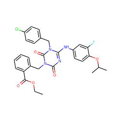 CCOC(=O)c1ccccc1Cn1c(=O)nc(Nc2ccc(OC(C)C)c(F)c2)n(Cc2ccc(Cl)cc2)c1=O ZINC000200525778