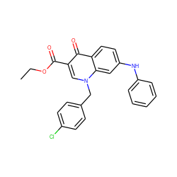 CCOC(=O)c1cn(Cc2ccc(Cl)cc2)c2cc(Nc3ccccc3)ccc2c1=O ZINC000204091626