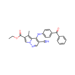 CCOC(=O)c1cn2ncc(C#N)c(Nc3ccc(C(=O)c4ccccc4)cc3)c2c1C ZINC000028567989