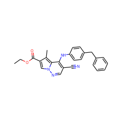 CCOC(=O)c1cn2ncc(C#N)c(Nc3ccc(Cc4ccccc4)cc3)c2c1C ZINC000028569447
