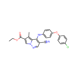 CCOC(=O)c1cn2ncc(C#N)c(Nc3ccc(Oc4ccc(Cl)cc4)cc3)c2c1C ZINC000028567952