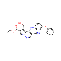 CCOC(=O)c1cn2ncc(C#N)c(Nc3ccc(Oc4ccccc4)cc3)c2c1CO ZINC000028567958