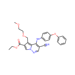 CCOC(=O)c1cn2ncc(C#N)c(Nc3ccc(Oc4ccccc4)cc3)c2c1COCCOC ZINC000028568057