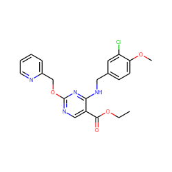 CCOC(=O)c1cnc(OCc2ccccn2)nc1NCc1ccc(OC)c(Cl)c1 ZINC000140140546