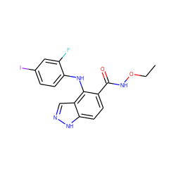 CCONC(=O)c1ccc2[nH]ncc2c1Nc1ccc(I)cc1F ZINC000084739965