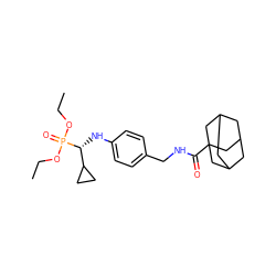 CCOP(=O)(OCC)[C@H](Nc1ccc(CNC(=O)C23CC4CC(CC(C4)C2)C3)cc1)C1CC1 ZINC000198536356