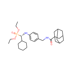 CCOP(=O)(OCC)[C@H](Nc1ccc(CNC(=O)C23CC4CC(CC(C4)C2)C3)cc1)C1CCCCC1 ZINC000198536398