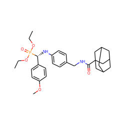 CCOP(=O)(OCC)[C@H](Nc1ccc(CNC(=O)C23CC4CC(CC(C4)C2)C3)cc1)c1ccc(OC)cc1 ZINC000198516966