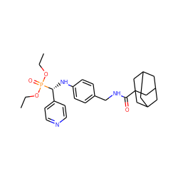 CCOP(=O)(OCC)[C@H](Nc1ccc(CNC(=O)C23CC4CC(CC(C4)C2)C3)cc1)c1ccncc1 ZINC000198520093