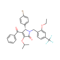 CCOc1cc(C(F)(F)F)ccc1CN1C(=O)C(OC(C)C)=C(C(=O)c2ccccc2)[C@@H]1c1ccc(Br)cc1 ZINC000169349415