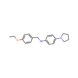 CCOc1ccc(CNc2ccc(N3CCCC3)cc2)cc1 ZINC000000211307