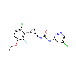 CCOc1ccc(Cl)c([C@@H]2C[C@@H]2NC(=O)Nc2cc(Cl)cnn2)c1F ZINC000027417021