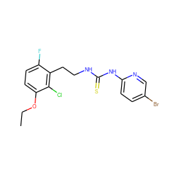CCOc1ccc(F)c(CCNC(=S)Nc2ccc(Br)cn2)c1Cl ZINC000013759860
