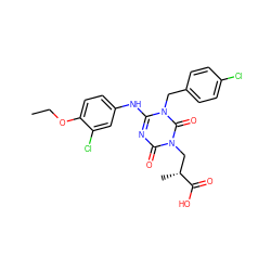 CCOc1ccc(Nc2nc(=O)n(C[C@@H](C)C(=O)O)c(=O)n2Cc2ccc(Cl)cc2)cc1Cl ZINC000200529793