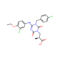 CCOc1ccc(Nc2nc(=O)n(C[C@H](C)C(=O)O)c(=O)n2Cc2ccc(Cl)cc2)cc1Cl ZINC000200511540