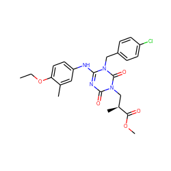 CCOc1ccc(Nc2nc(=O)n(C[C@H](C)C(=O)OC)c(=O)n2Cc2ccc(Cl)cc2)cc1C ZINC000200504813