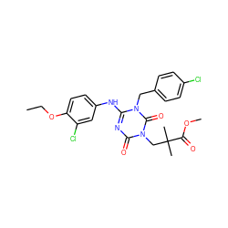 CCOc1ccc(Nc2nc(=O)n(CC(C)(C)C(=O)OC)c(=O)n2Cc2ccc(Cl)cc2)cc1Cl ZINC000200512164