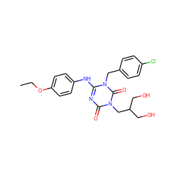 CCOc1ccc(Nc2nc(=O)n(CC(CO)CO)c(=O)n2Cc2ccc(Cl)cc2)cc1 ZINC000200529038