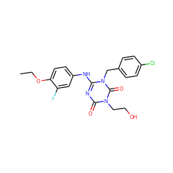 CCOc1ccc(Nc2nc(=O)n(CCO)c(=O)n2Cc2ccc(Cl)cc2)cc1F ZINC000200505753