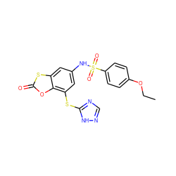 CCOc1ccc(S(=O)(=O)Nc2cc(Sc3ncn[nH]3)c3oc(=O)sc3c2)cc1 ZINC000018191556