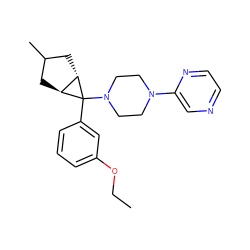 CCOc1cccc(C2(N3CCN(c4cnccn4)CC3)[C@H]3CC(C)C[C@@H]32)c1 ZINC000101685206
