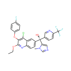 CCOc1nc2ccc([C@@](O)(c3ccc(C(F)(F)F)nc3)c3cncn3C)cc2c(Cl)c1Oc1ccc(F)cc1 ZINC000219795275
