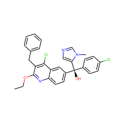 CCOc1nc2ccc([C@@](O)(c3ccc(Cl)cc3)c3cncn3C)cc2c(Cl)c1Cc1ccccc1 ZINC000219570293